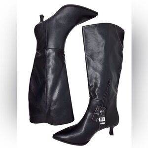 Madden NYC Black vegan leather knee high wide calf kitten heel women’s size 12